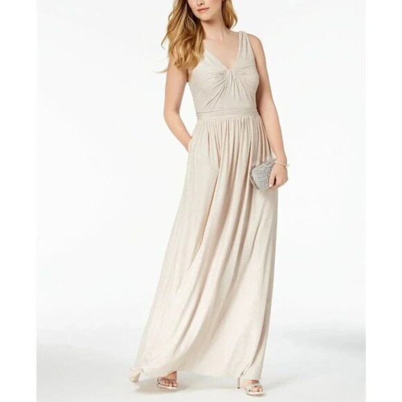 ADRIANNA PAPELL V-Neck Shimmer Gown with Pockets NWT 4 - Picture 5 of 12